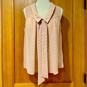 Sleeveless “kitty” bow blouse in sheer, dusky rose fabric